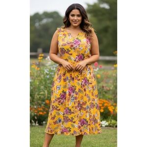 A.N.A. Floral Midi Dress Golden Yellow Size XL